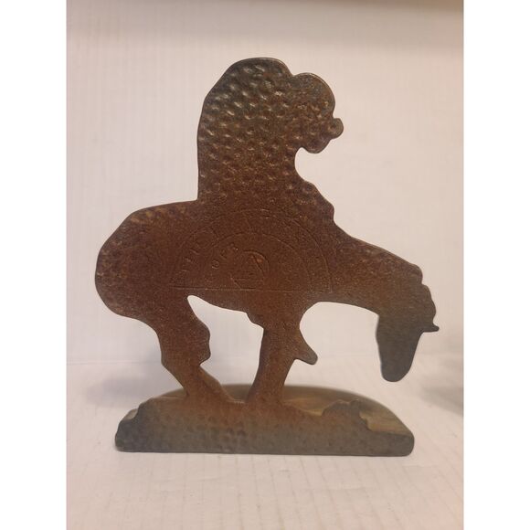 Vintage Cast Iron The Last Trail Bookends Marked 1930 Connecticut‎ Foundry  #902 - Picture 5 of 12